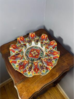 Prepara Taco Carousel Melamine 12 1/8" Round Red Orange Yellow Mexican Print NEW